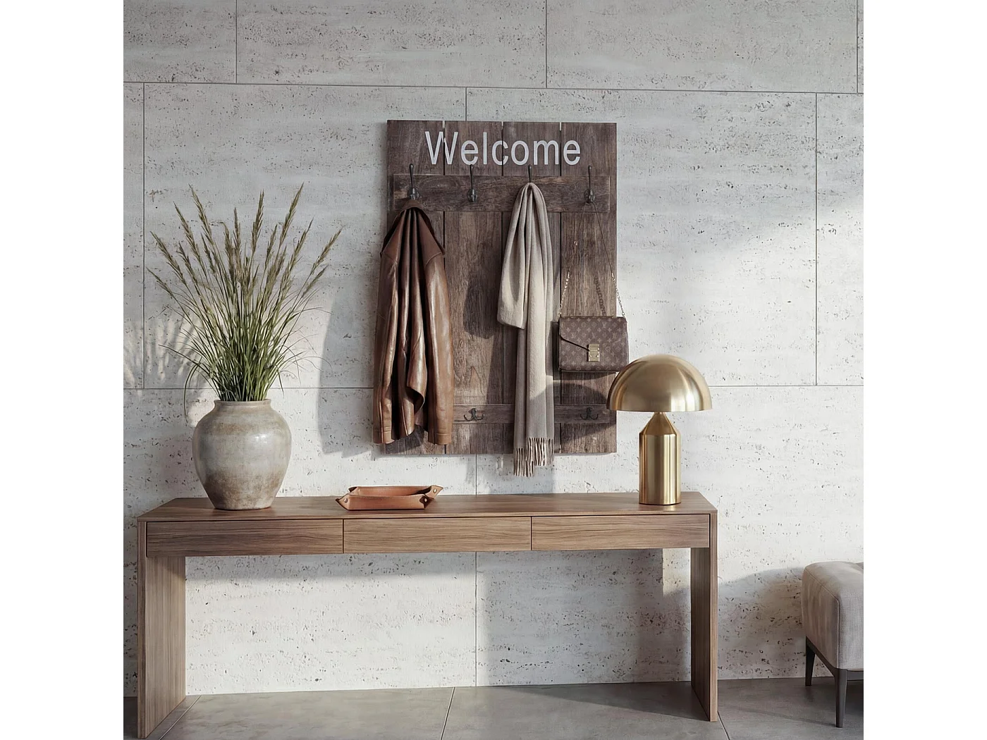 Wandkapstok MCW-C89 Welcome Shabby,  bruin, shabby