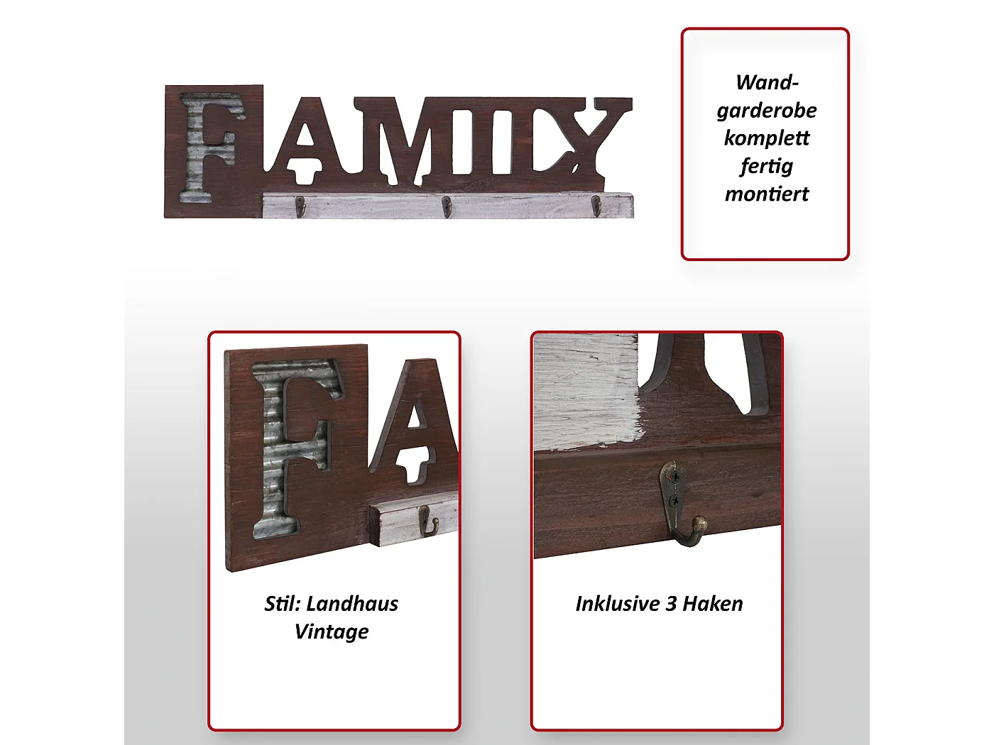 Appendiabiti guardaroba attaccapanni pensile Family MCW-A91 MDF 4x63x18cm