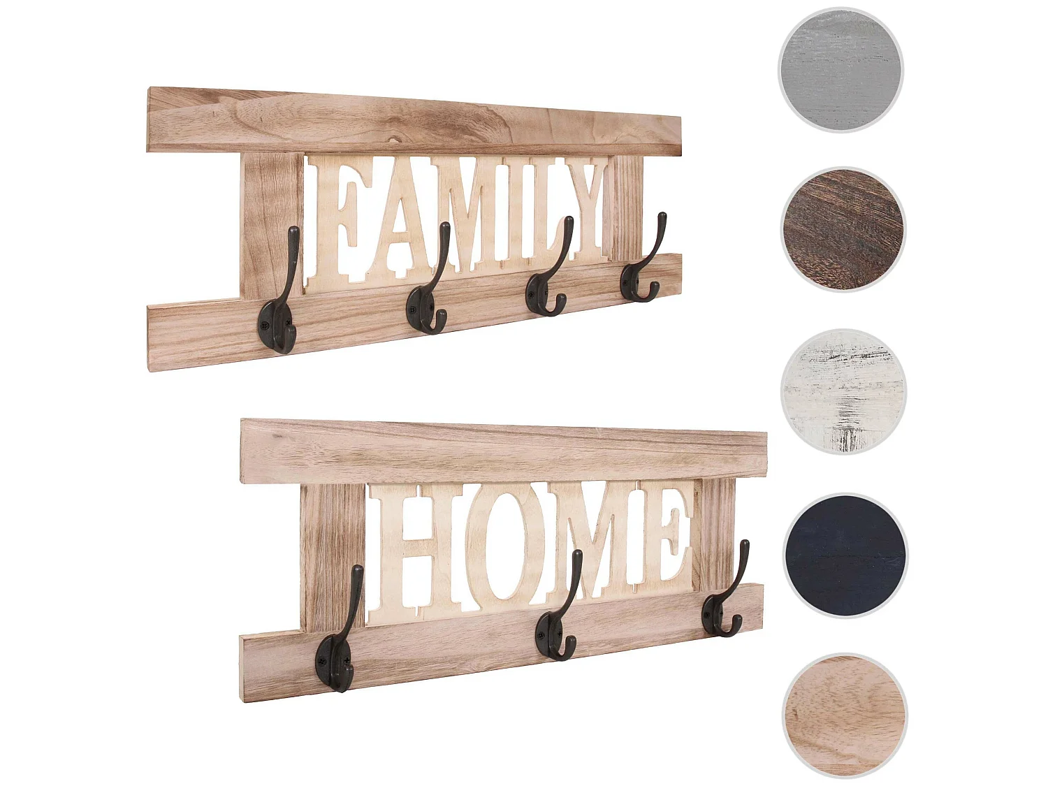 Wandkapstok MCW-C60 Shabby (2-delig),  natuurlijk bruin