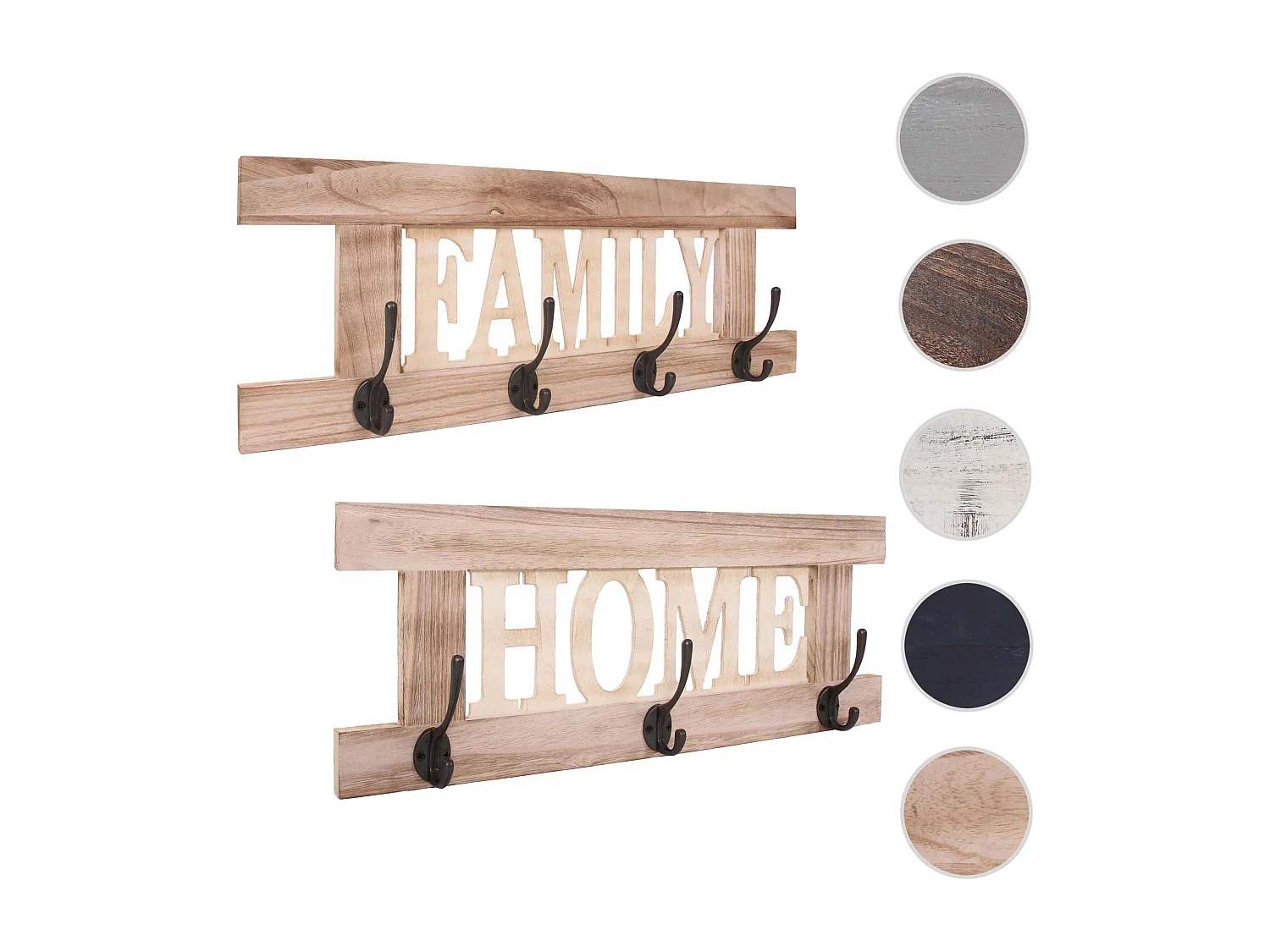 Portemanteau mural MCW-C60 Shabby (2 pièces),  brun nature shabby