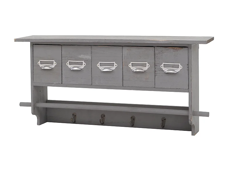 Appendiabiti mensola cucina shabby vintage MCW-C49 legno con cassetti 32x65x13cm grigio
