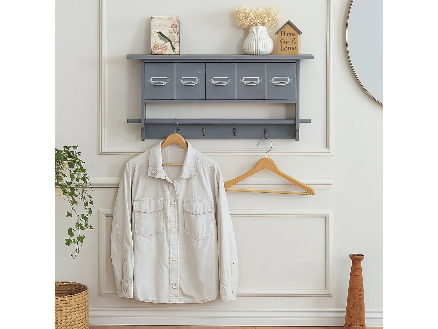 Guardarropa MCW-C49,  aspecto shabby, gris