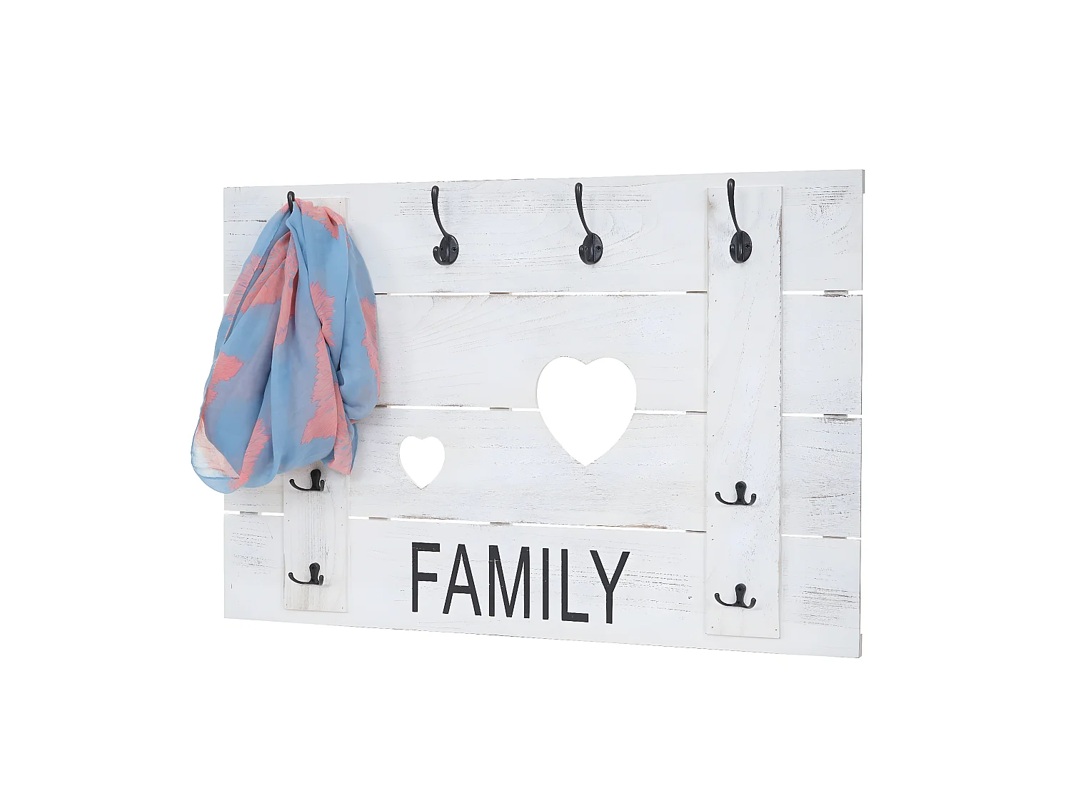 Portemanteau mural MCW-C89 Family Shabby-Look,  blanc shabby