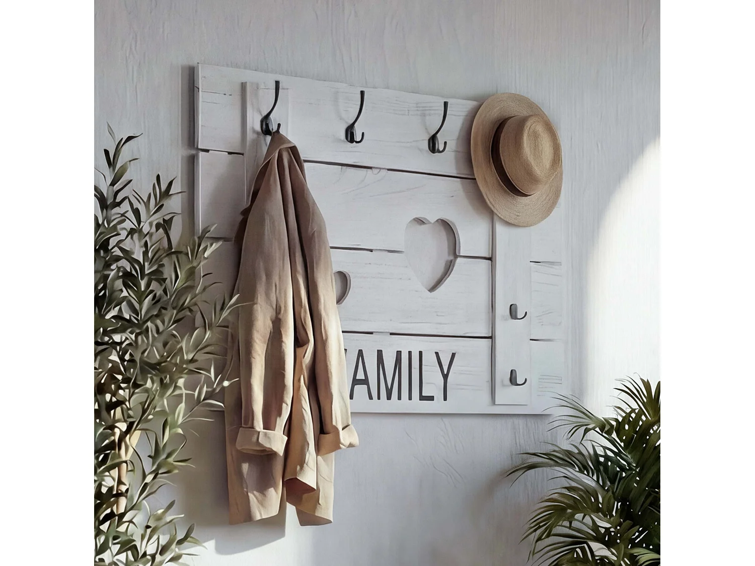 Portemanteau mural MCW-C89 Family Shabby-Look,  blanc shabby