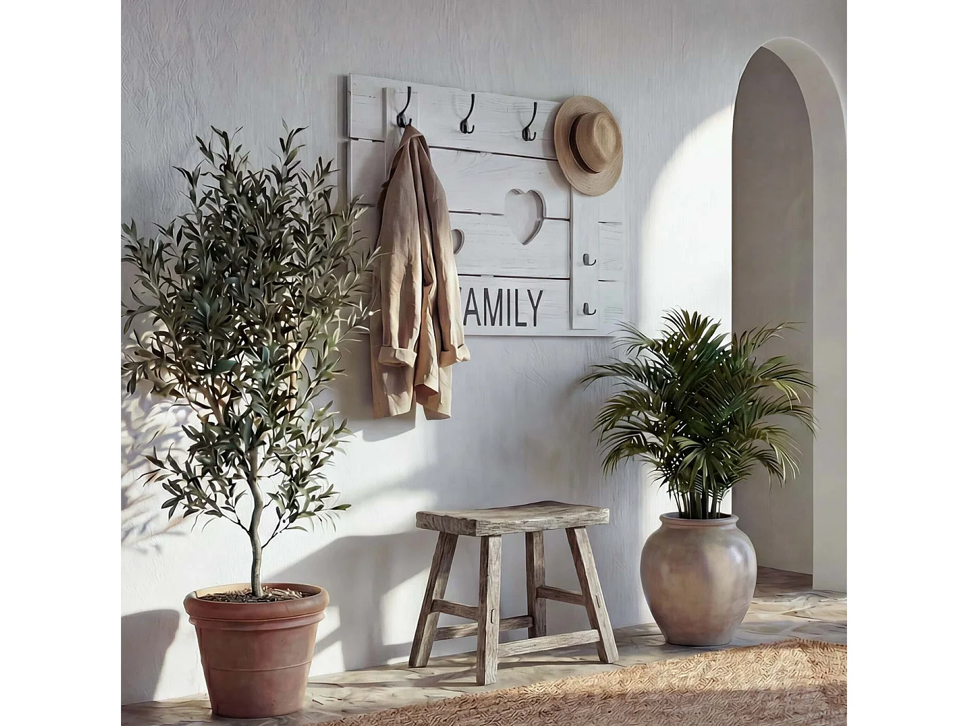 Portemanteau mural MCW-C89 Family Shabby-Look,  blanc shabby