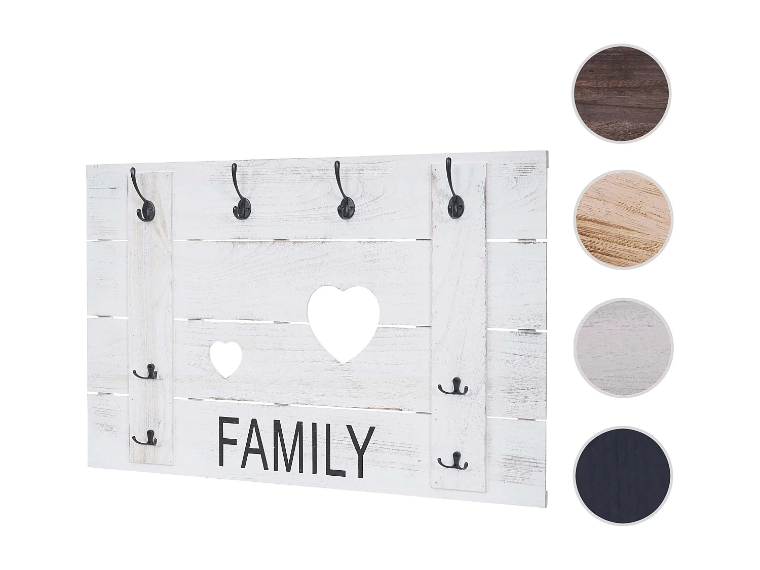 Portemanteau mural MCW-C89 Family Shabby-Look,  blanc shabby