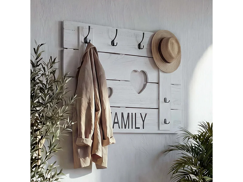 Portemanteau mural MCW-C89 Family Shabby-Look,  blanc shabby