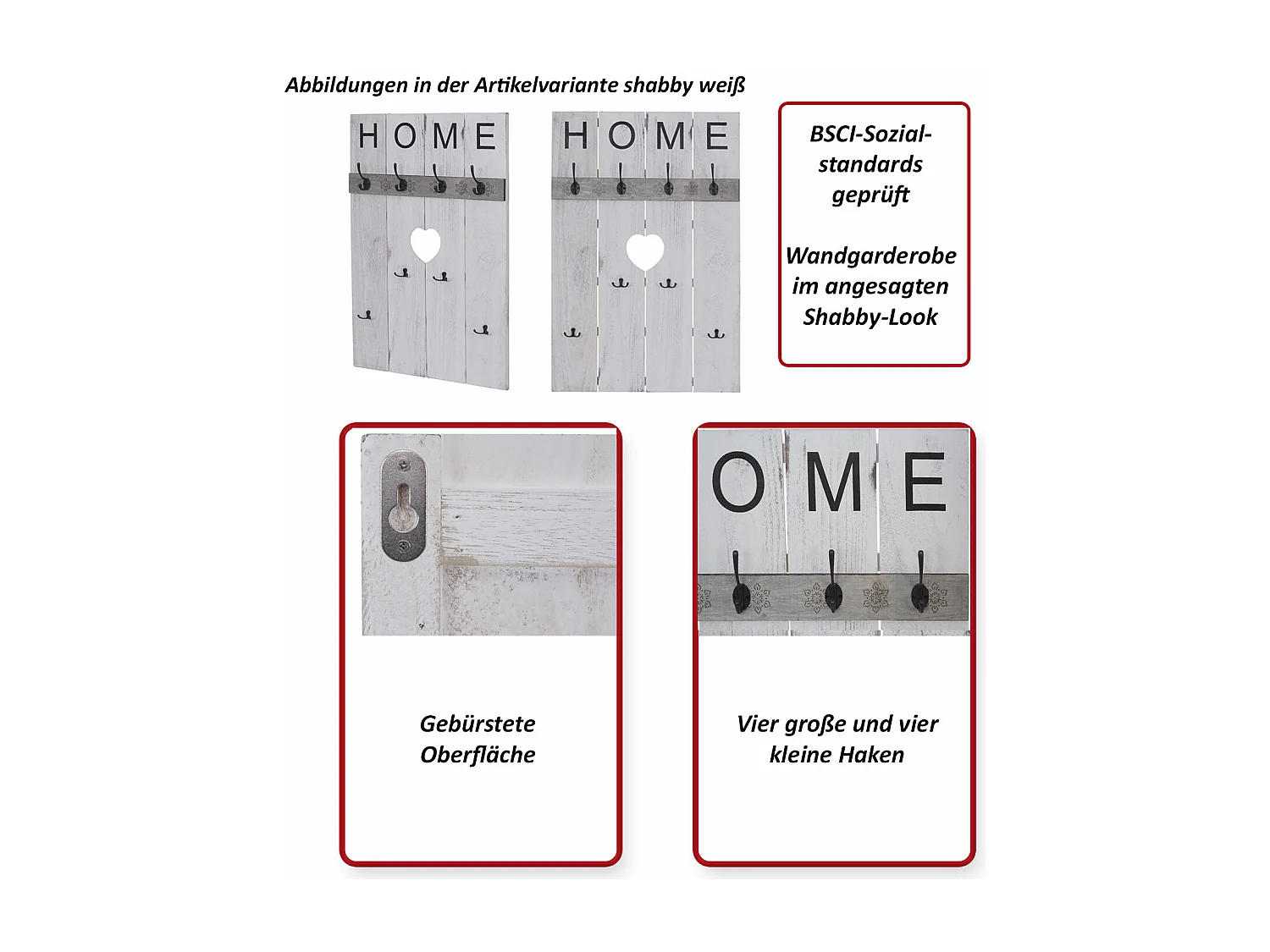 Wandkapstok MCW-C89 Home Shabby-look,  natuurlijk bruin