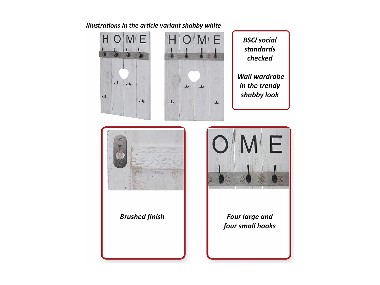 Wandkapstok MCW-C89 Home Shabby-look,  natuurlijk bruin