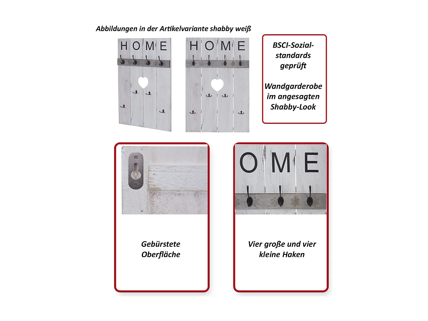 Wieszak ścienny MCW-C89 Home Shabby-Look,  naturalny brąz