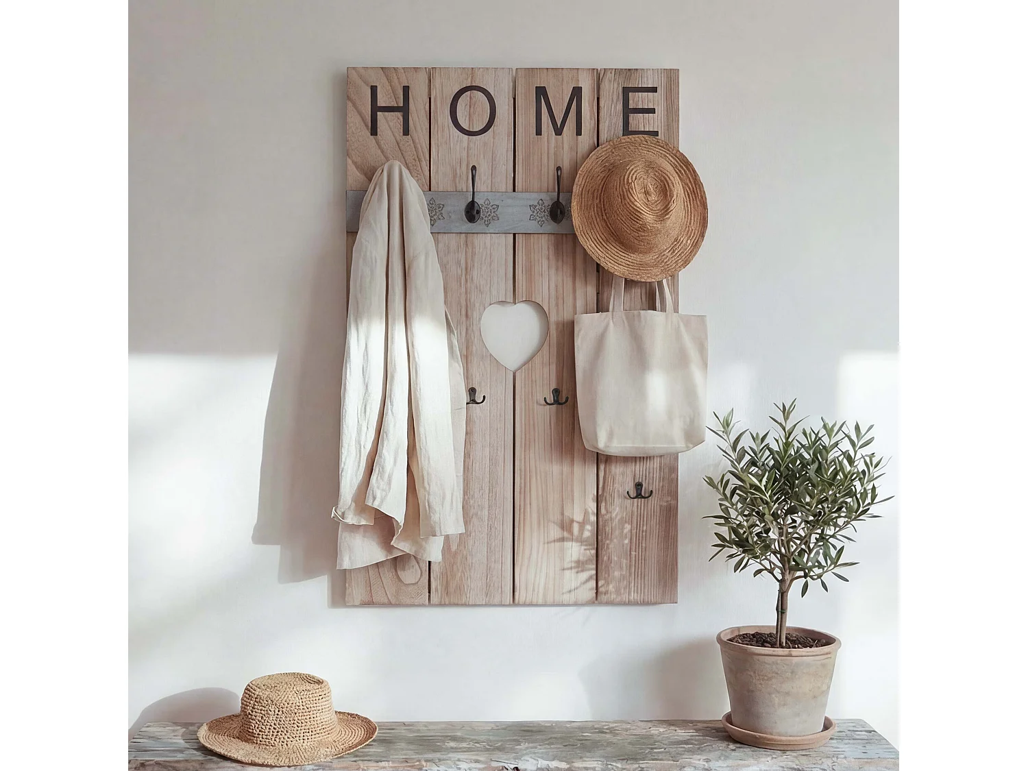 Portemanteau mural MCW-C89 Home look shabby,  brun naturel shabby