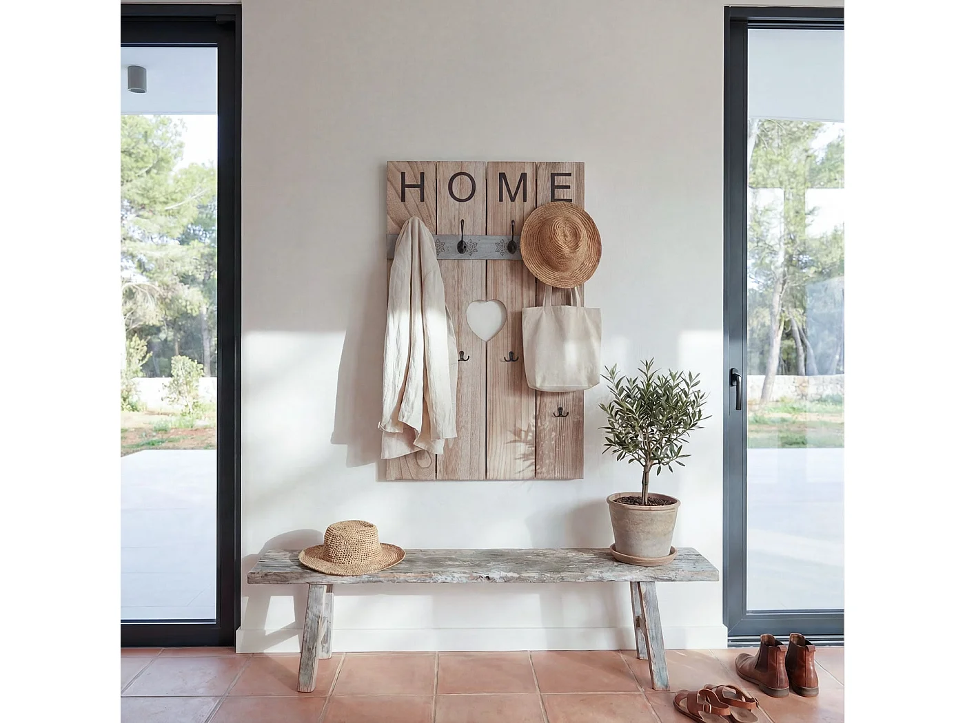 Portemanteau mural MCW-C89 Home look shabby,  brun naturel shabby