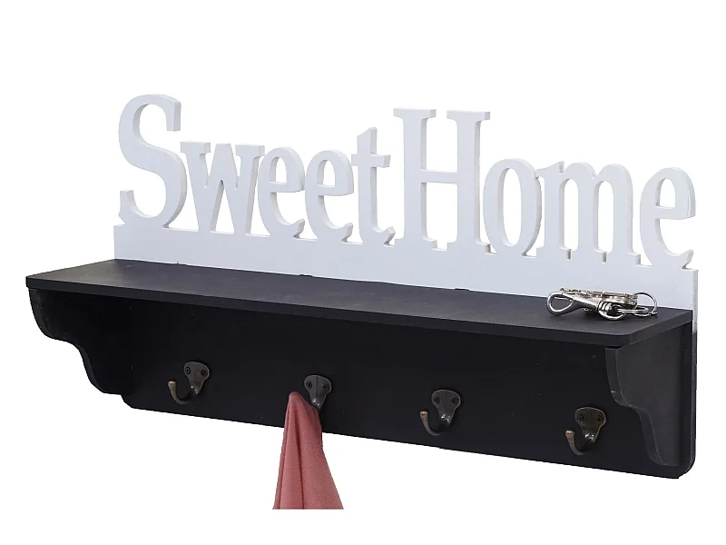 Bengaleiro de parede MCW-D41 Sweet Home 4 ganchos,  preto/branco