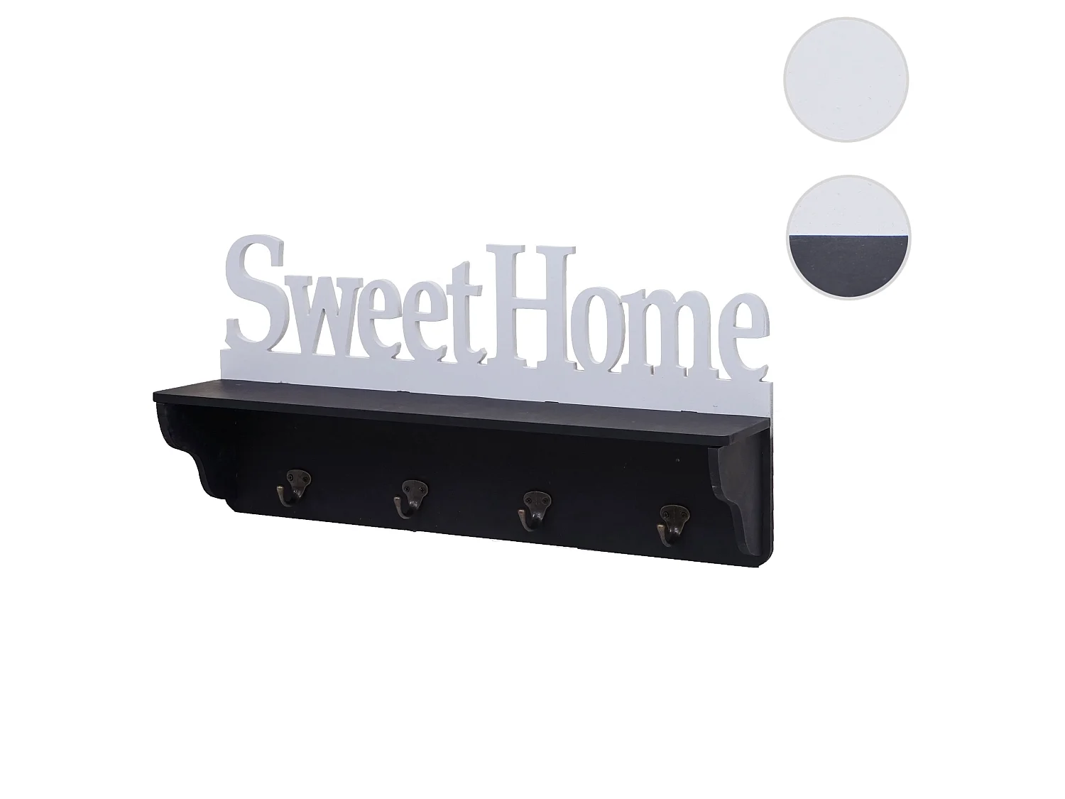 Portemanteau mural MCW-D41 Sweet Home 4 crochets,  noir/blanc