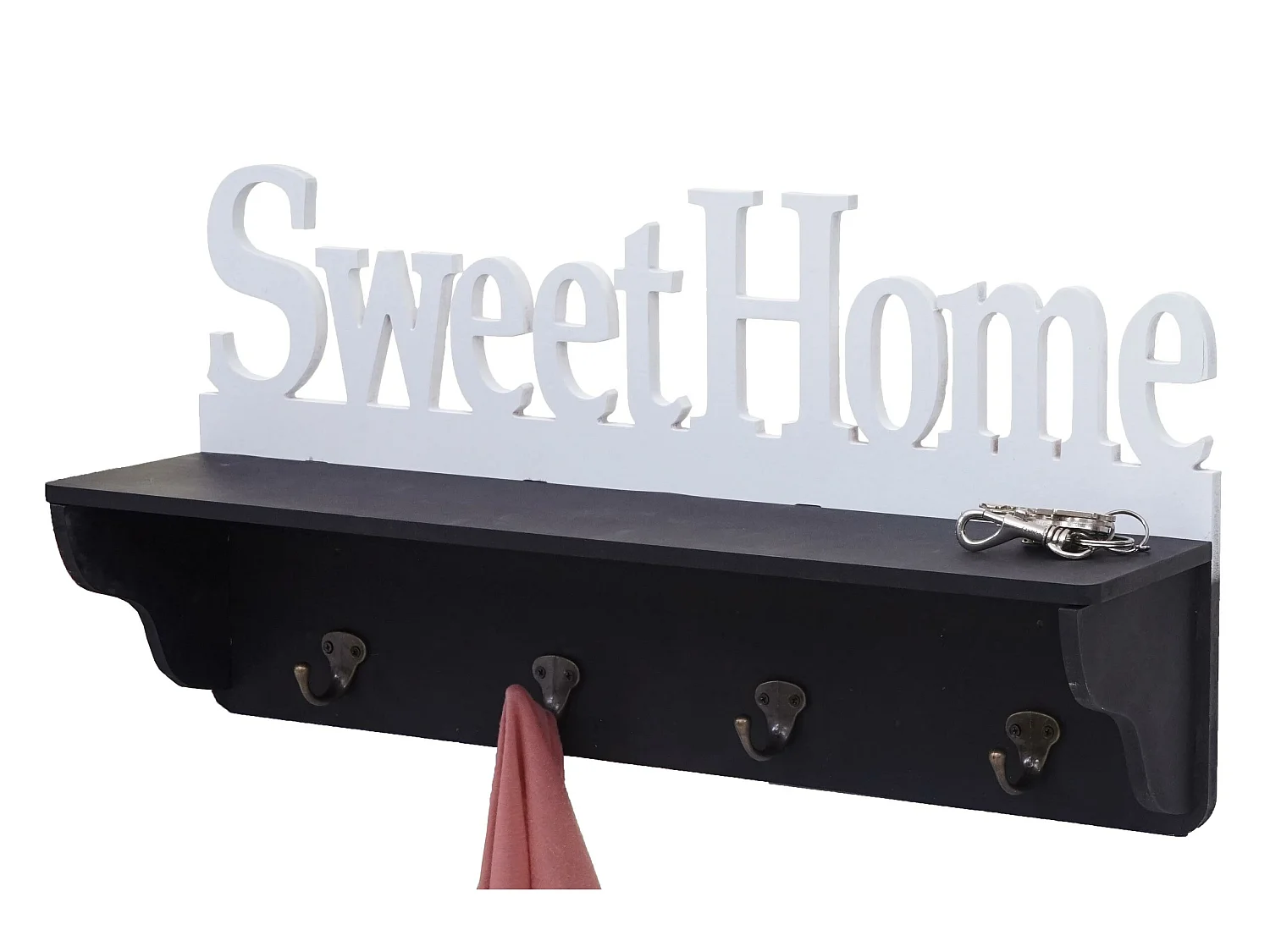Wandkapstok MCW-D41 Sweet Home 4 haken,  zwart/wit