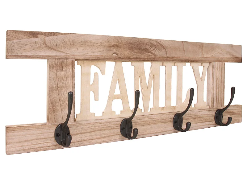 Portemanteau mural MCW-C60 Family Shabby-Look,  brun nature shabby