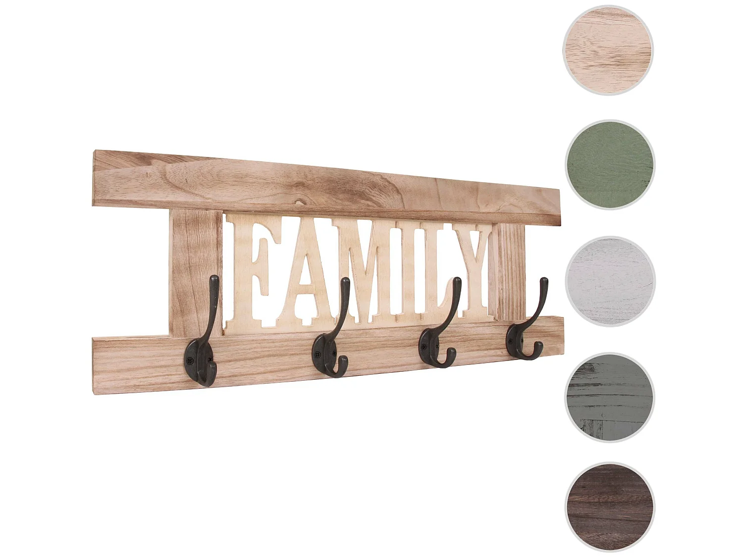 Perchero de pared MCW-C60 Family Shabby look,  marrón natural