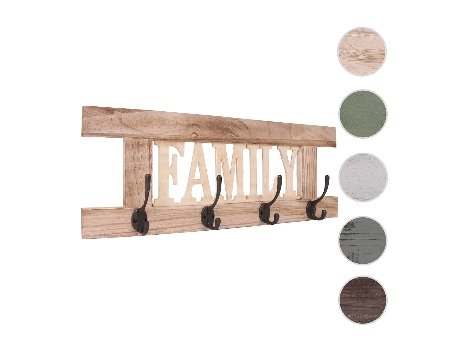Perchero de pared MCW-C60 Family Shabby look,  marrón natural