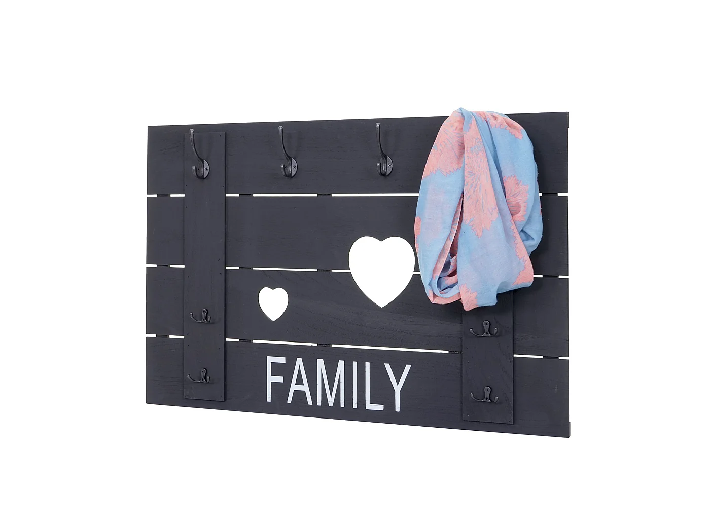 Portemanteau mural MCW-C89 Family Shabby-Look,  gris foncé shabby