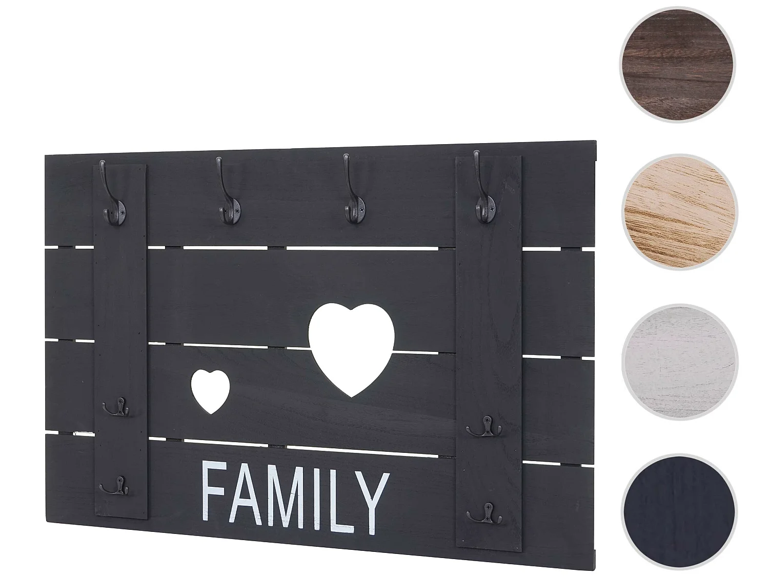 Bengaleiro de parede MCW-C89 Family Shabby look,  cinzento escuro, gasto