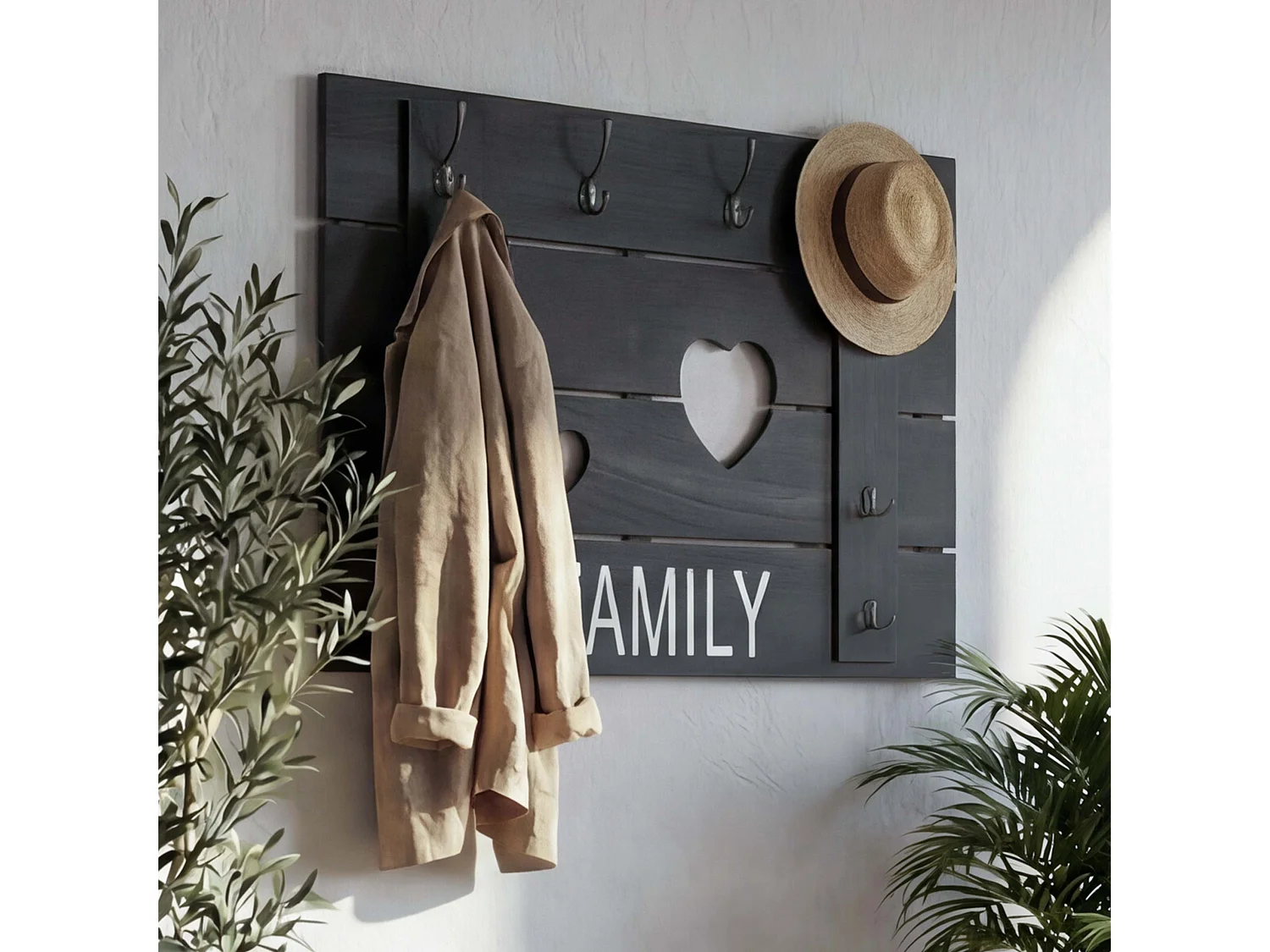 Bengaleiro de parede MCW-C89 Family Shabby look,  cinzento escuro, gasto