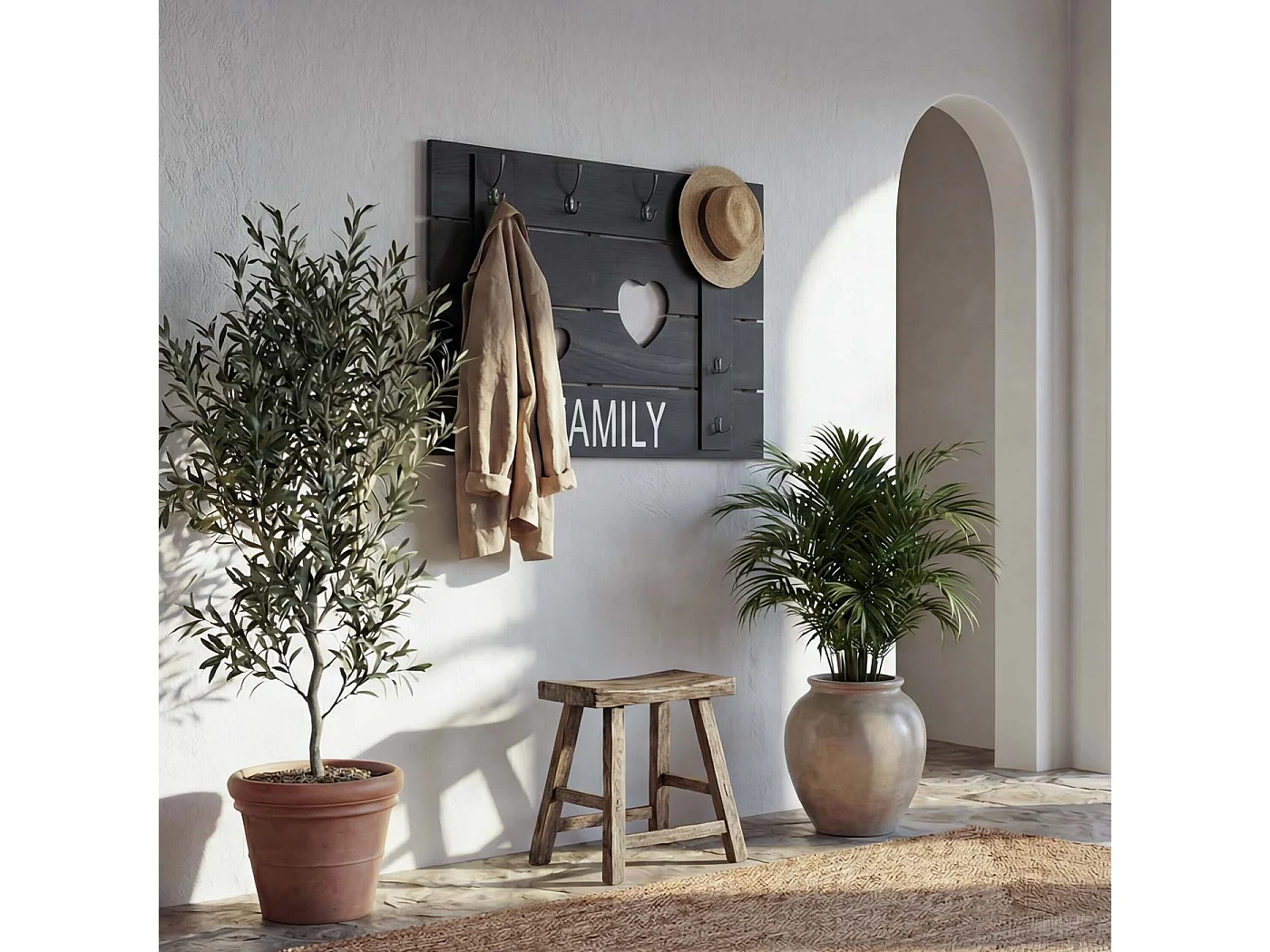 Portemanteau mural MCW-C89 Family Shabby-Look,  gris foncé shabby