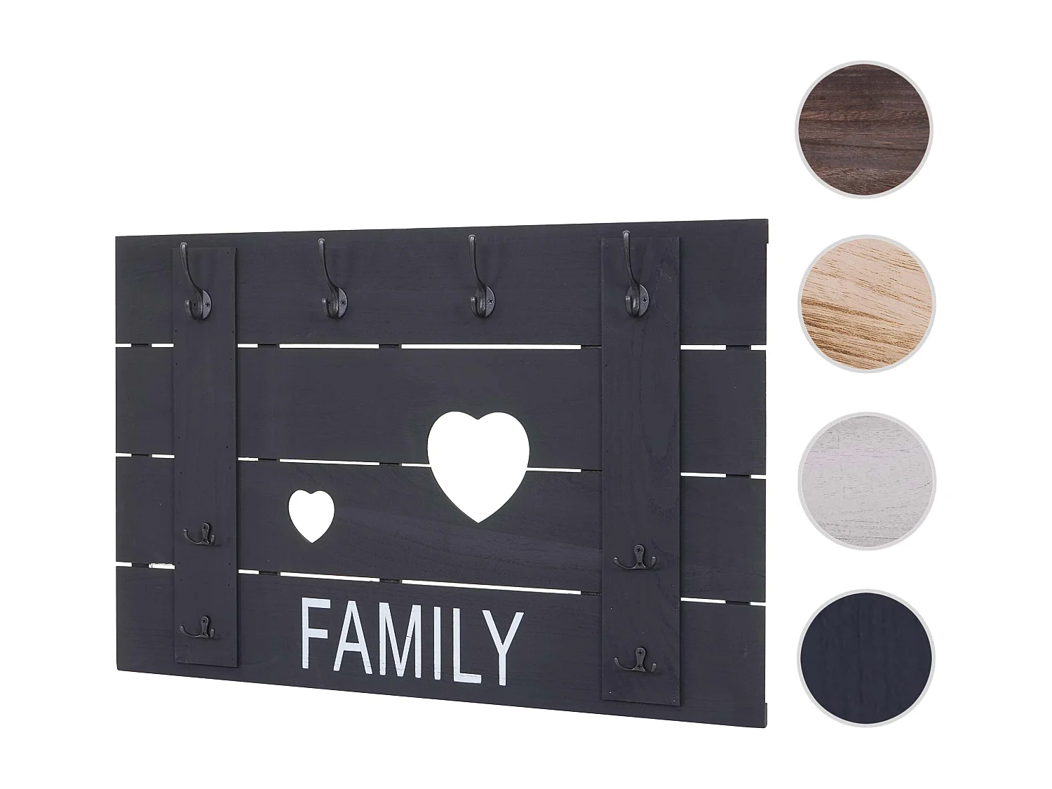 Portemanteau mural MCW-C89 Family Shabby-Look,  gris foncé shabby