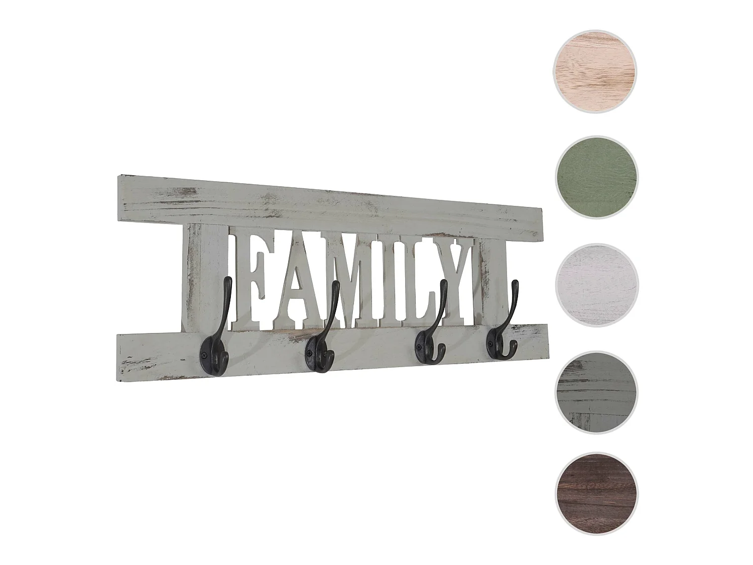 Wandkapstok MCW-C60 Family Shabby-look,  grijs, shabby