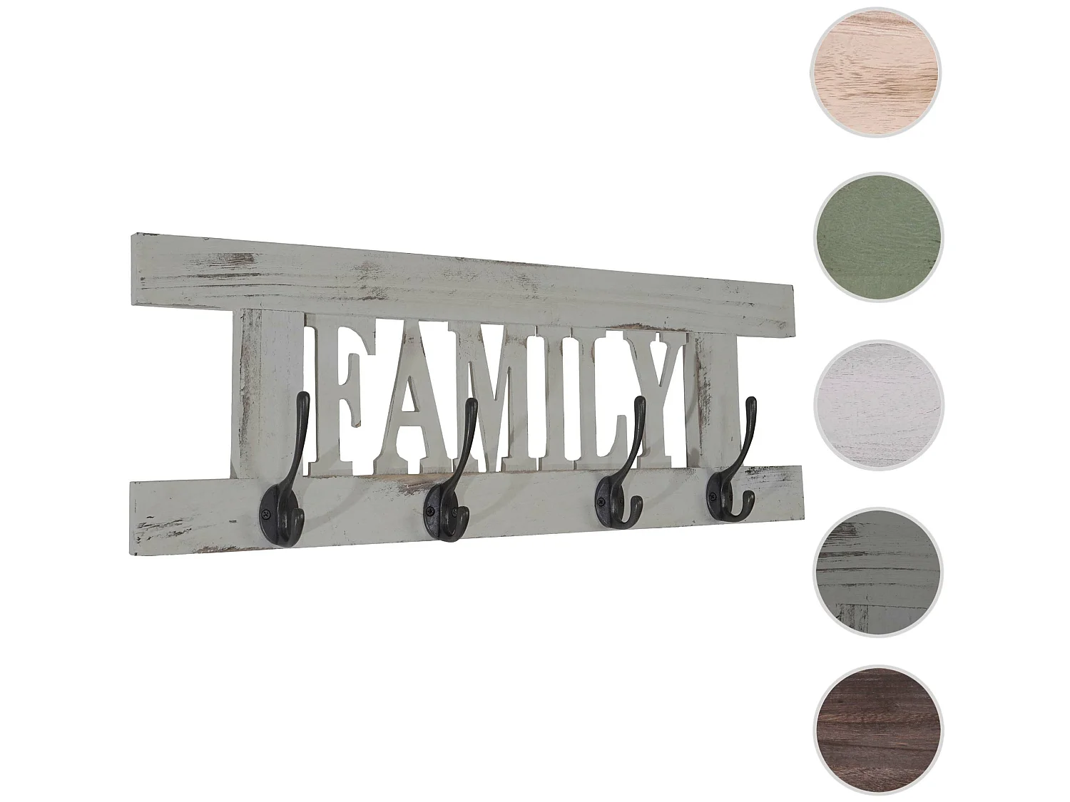 Wandkapstok MCW-C60 Family Shabby-look,  grijs, shabby