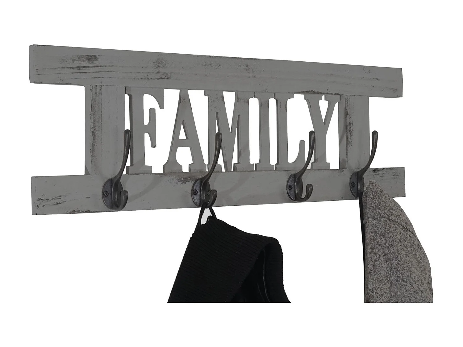 Portemanteau mural MCW-C60 Family Shabby-Look,  gris