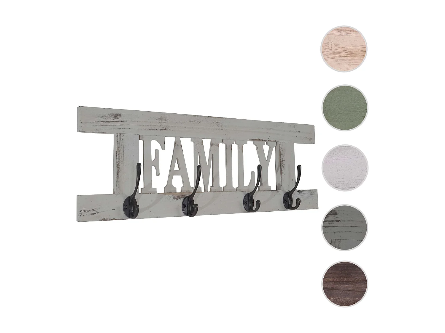 Portemanteau mural MCW-C60 Family Shabby-Look,  gris