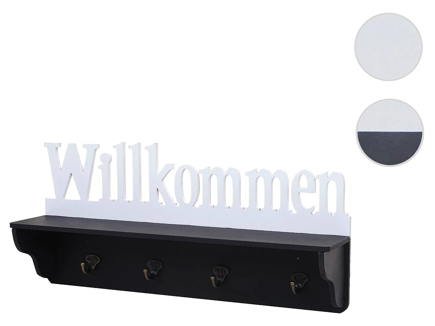 Portemanteau mural MCW-D41 Bienvenue 4 crochets,  noir/blanc