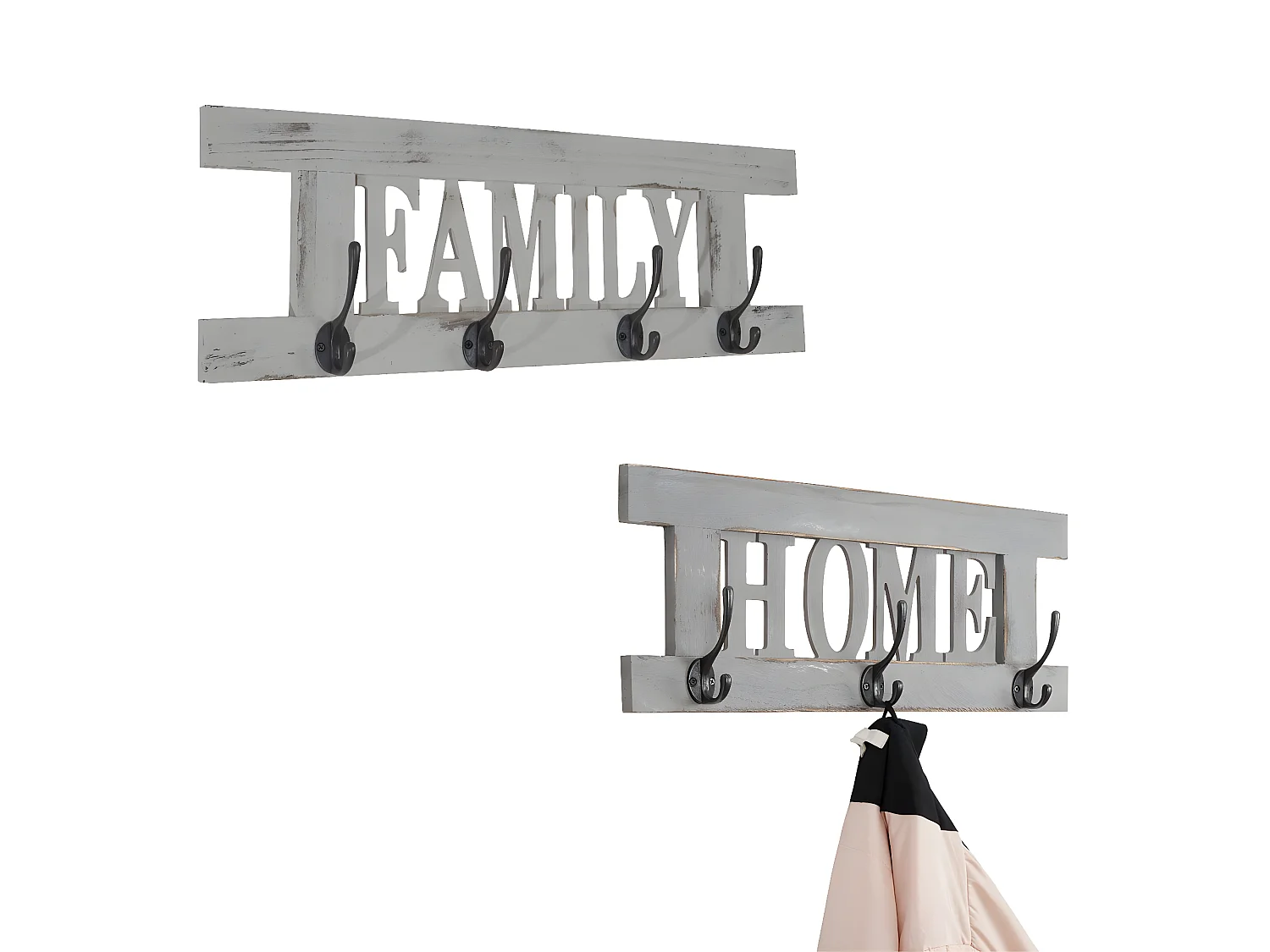 Portemanteau mural MCW-C60 Shabby (2 pièces),  gris