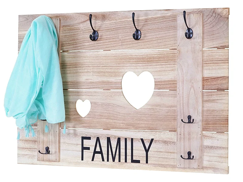 Portemanteau mural MCW-C89 Family Shabby-Look,  brun naturel