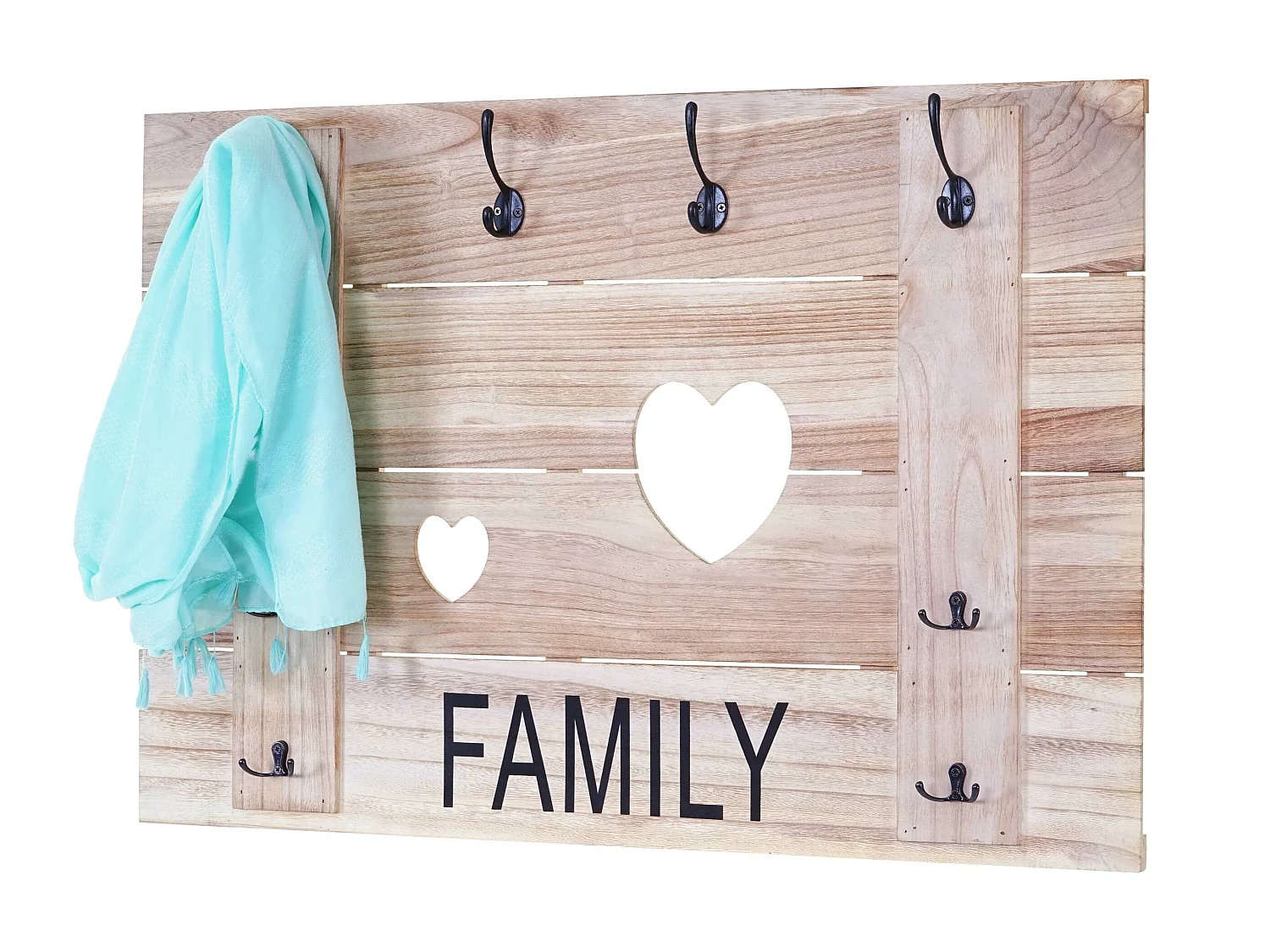 Portemanteau mural MCW-C89 Family Shabby-Look,  brun naturel