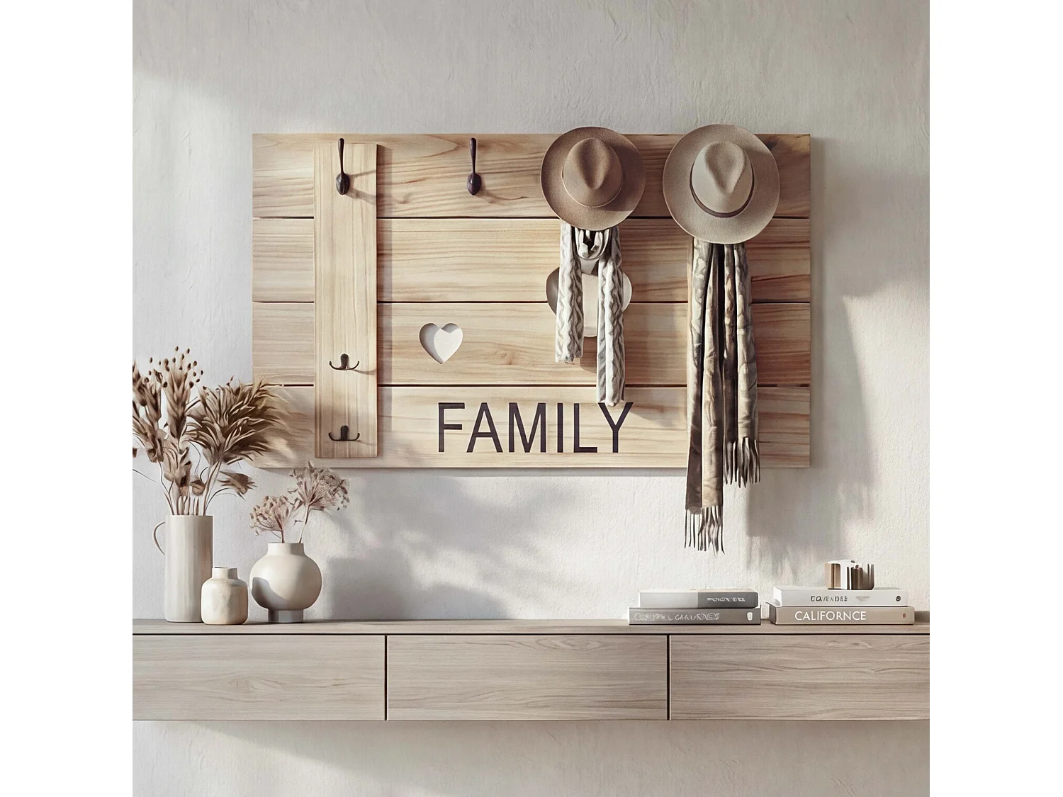 Wieszak ścienny MCW-C89 Family Shabby-Look,  naturalny brąz