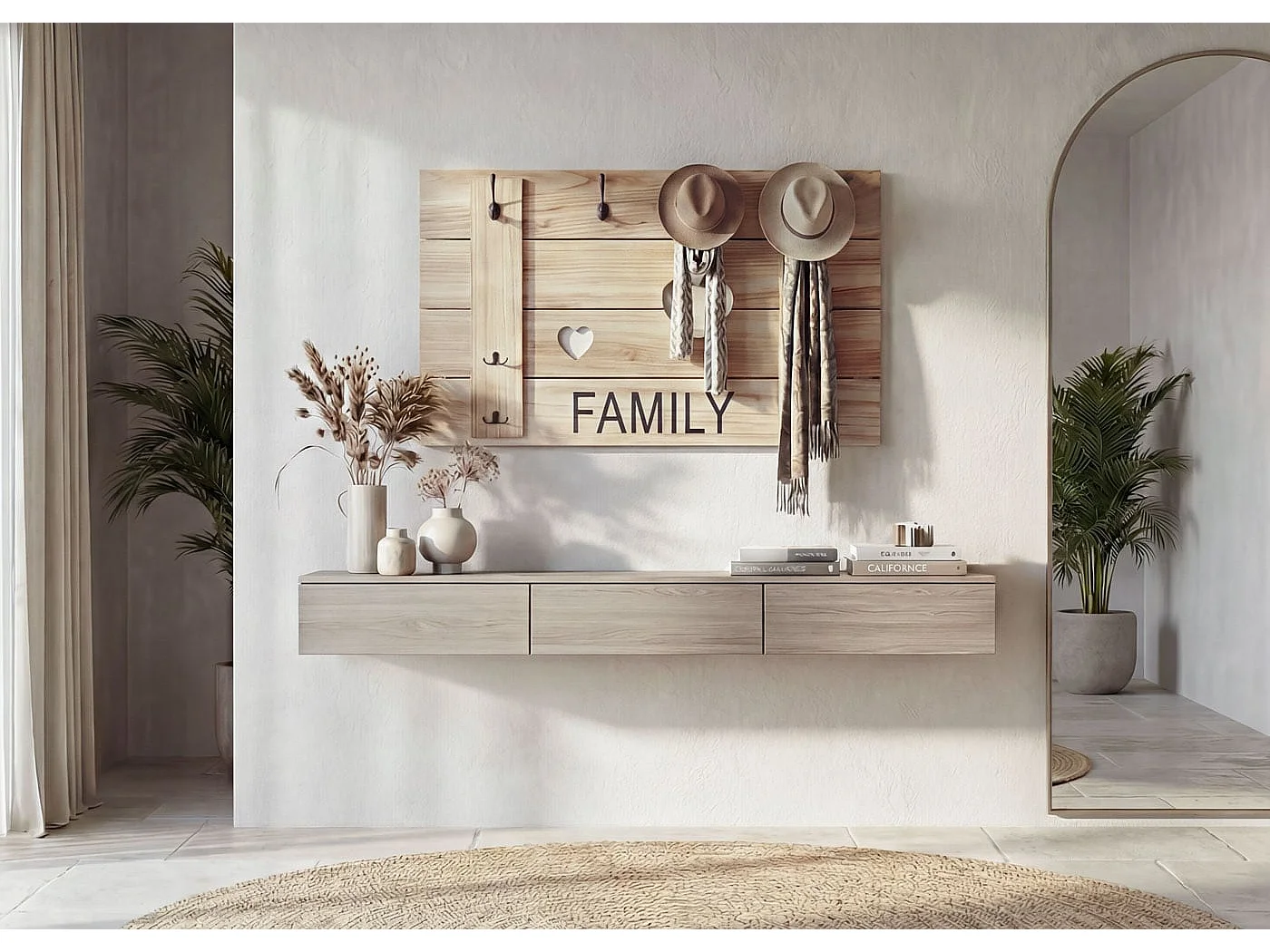 Wieszak ścienny MCW-C89 Family Shabby-Look,  naturalny brąz