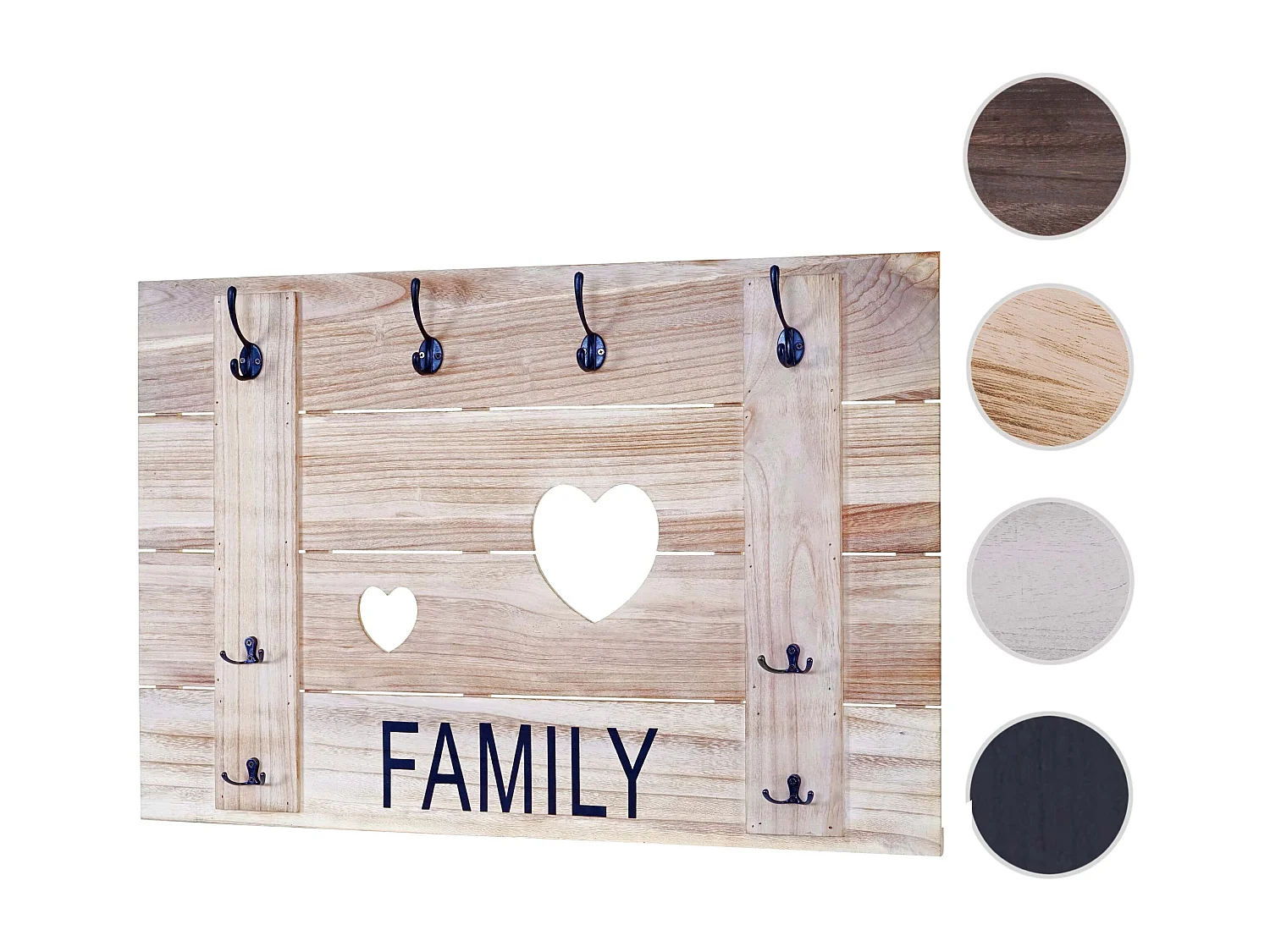 Portemanteau mural MCW-C89 Family Shabby-Look,  brun naturel