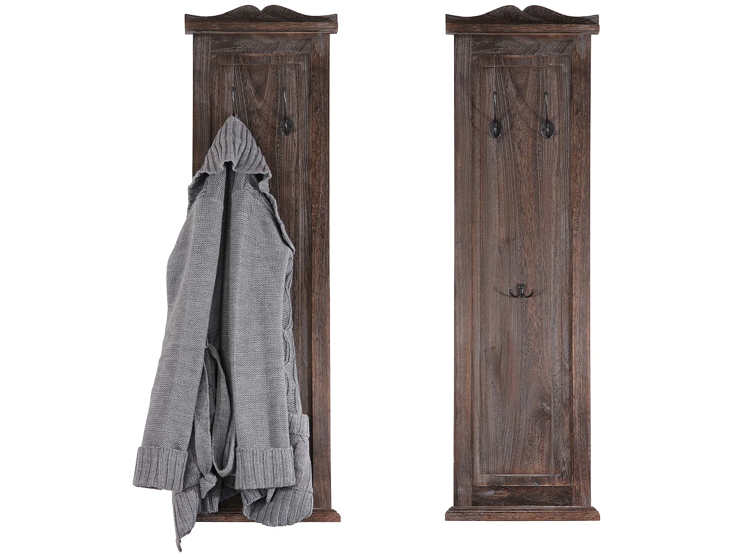 Perchero de pared H33 (juego de 2),  marrón shabby