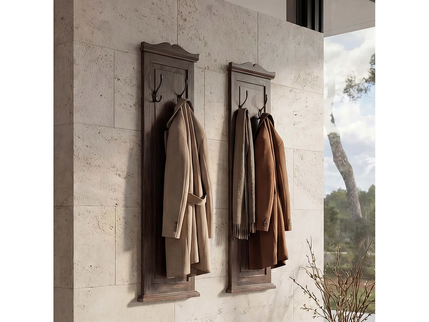 Portemanteau mural H33 (lot de 2),  shabby, vintage, marron