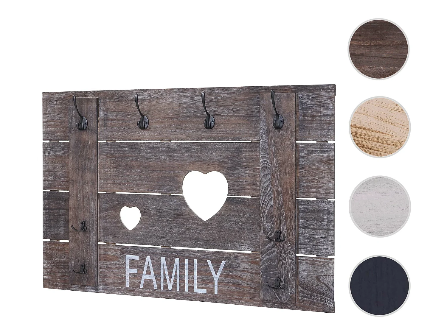 Wandgarderobe MCW-C89 Family Shabby-Look, Braun, shabby