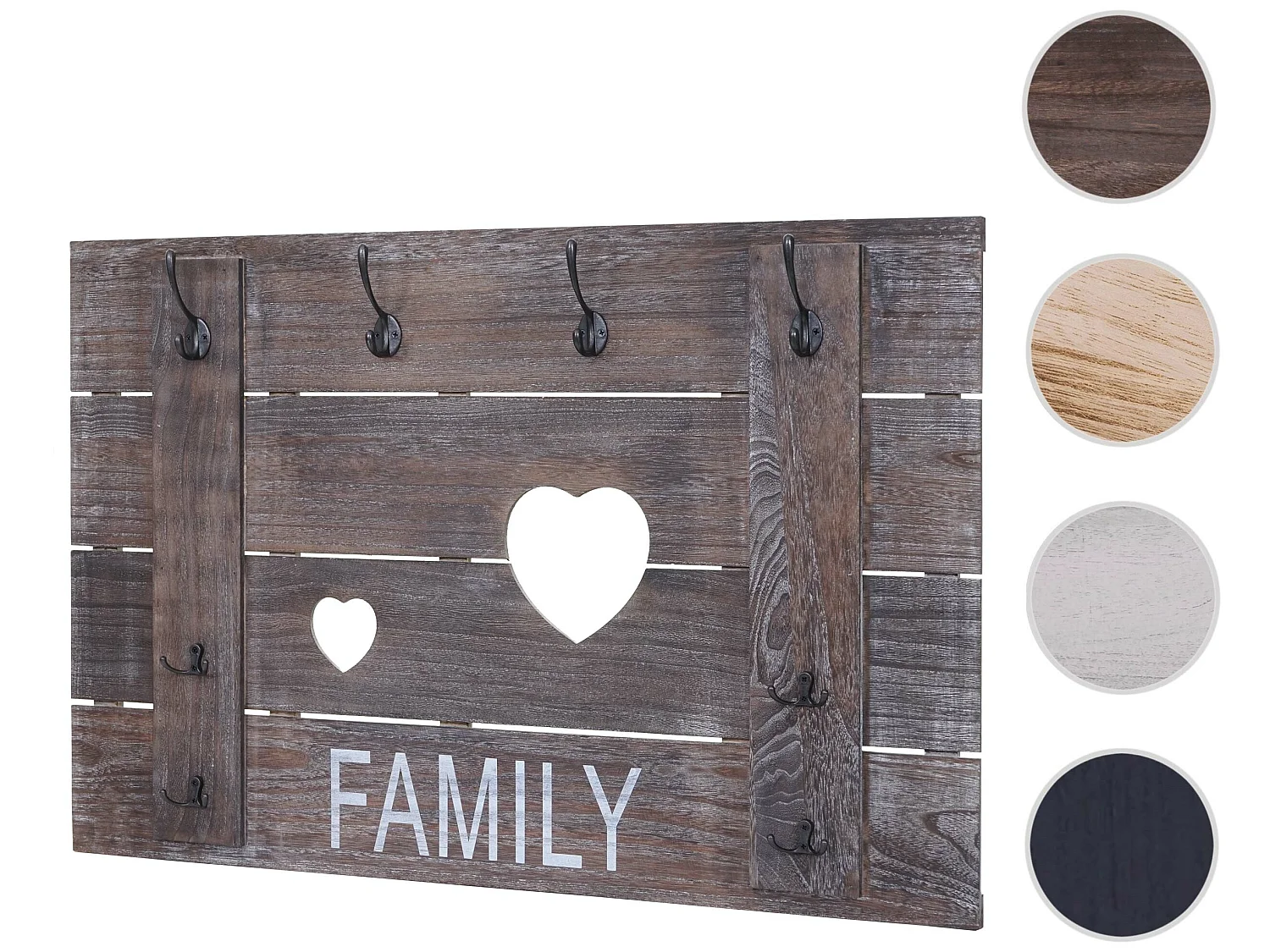 Wandkapstok MCW-C89 Family Shabby-look,  bruin, shabby