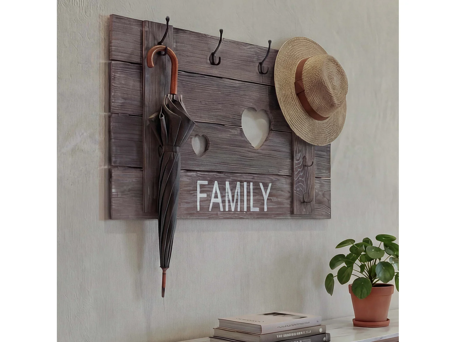 Portemanteau mural MCW-C89 Family Shabby-Look,  brun shabby