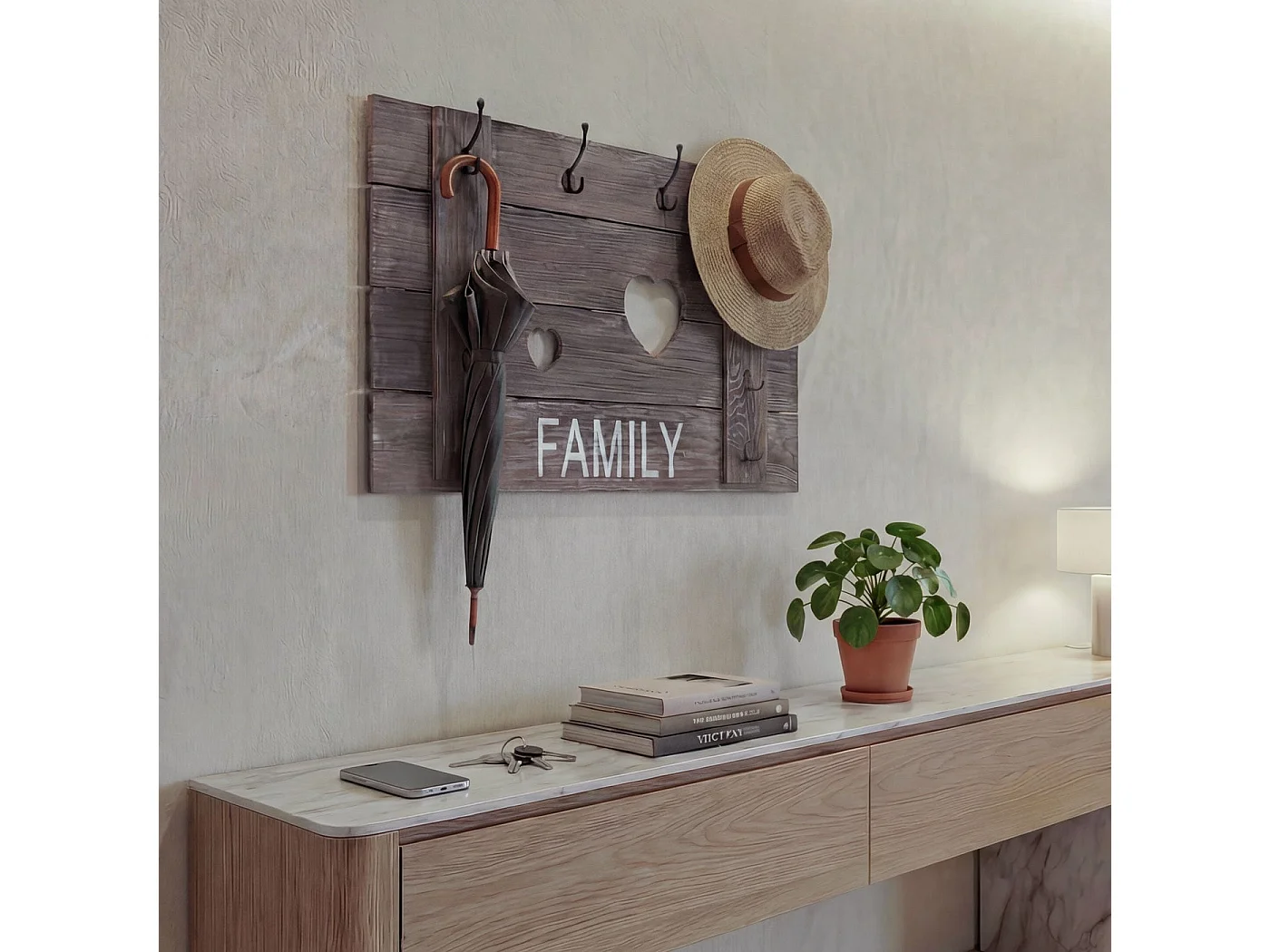 Portemanteau mural MCW-C89 Family Shabby-Look,  brun shabby