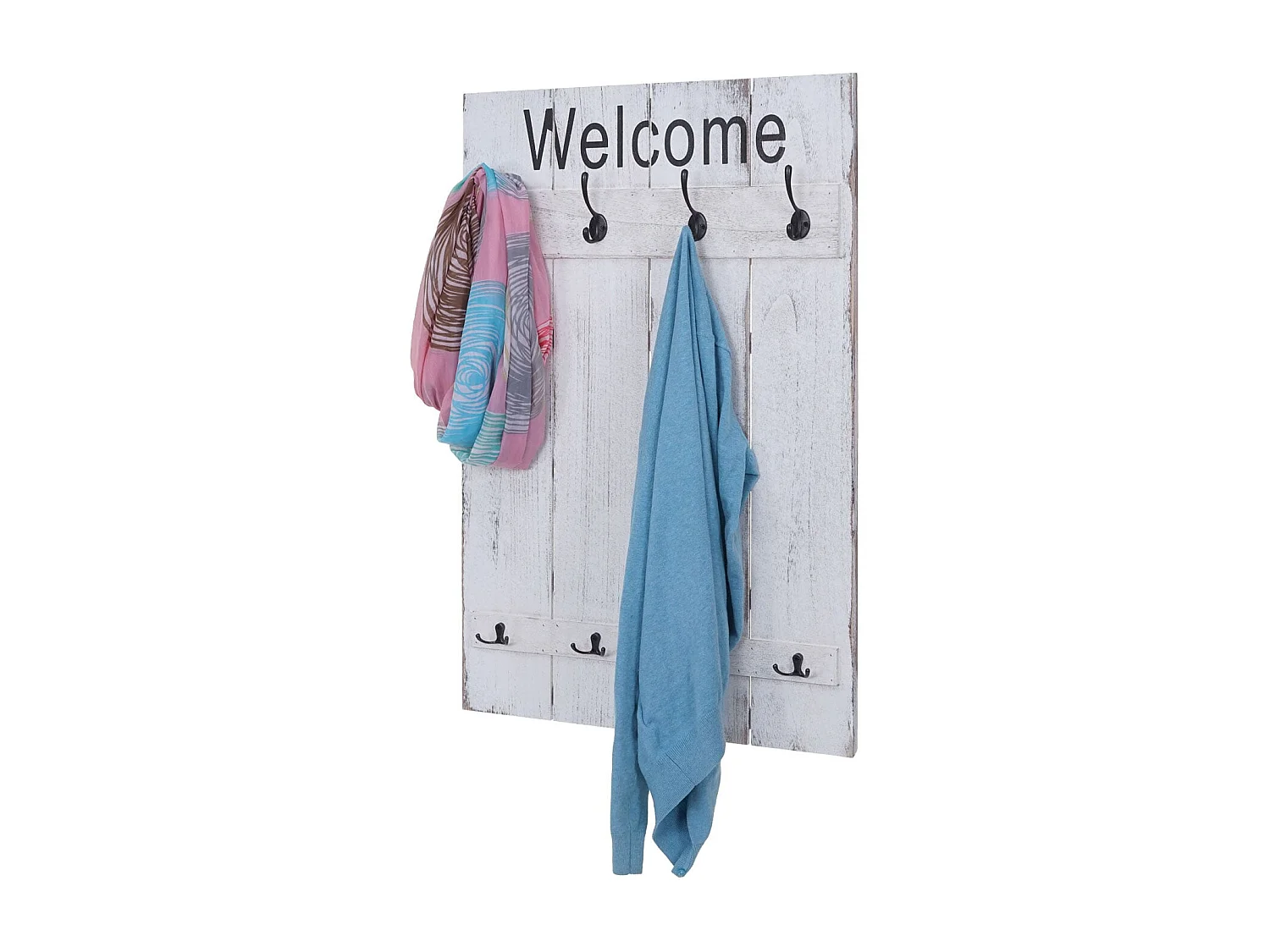Wandkapstok MCW-C89 Welcome Shabby,  wit, shabby
