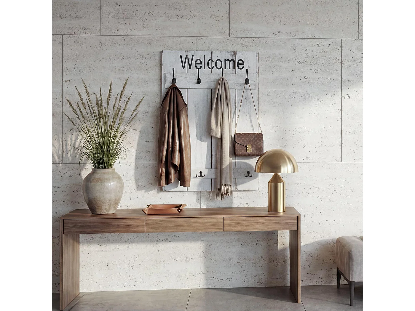 Wandkapstok MCW-C89 Welcome Shabby,  wit, shabby