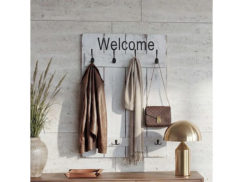 Portemanteau mural MCW-C89 Welcome Shabby,  blanc