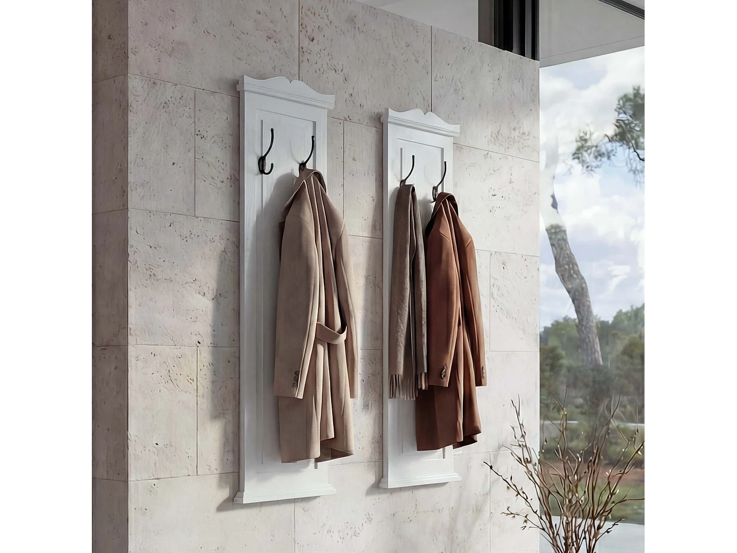 Portemanteau mural H33 (lot de 2),  laqué en blanc