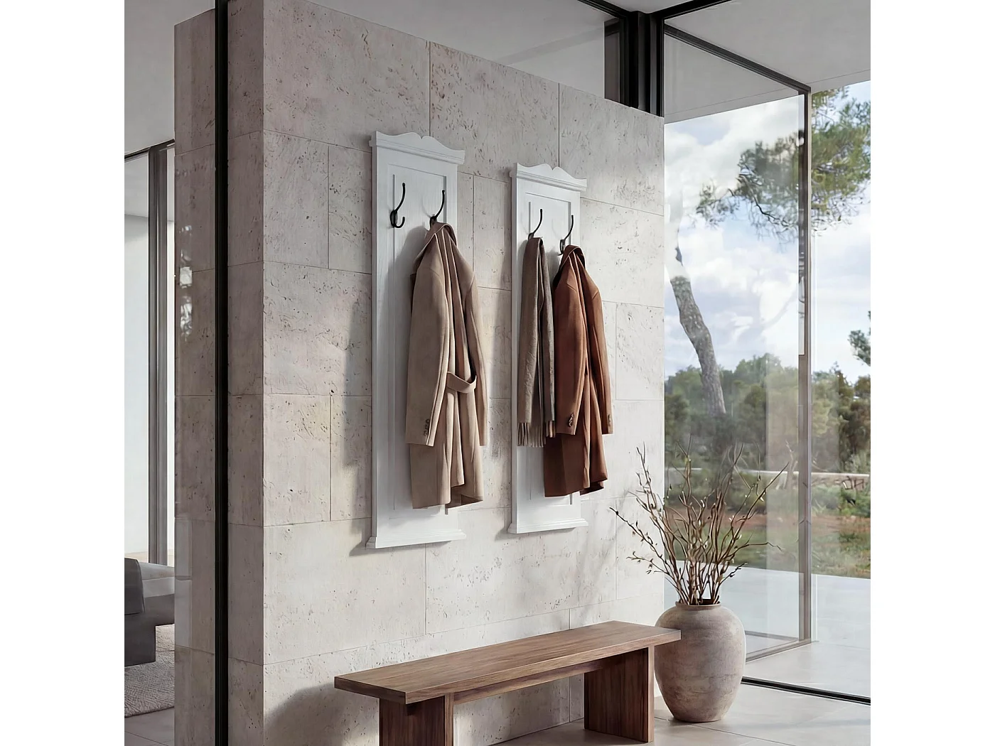 Portemanteau mural H33 (lot de 2),  laqué en blanc