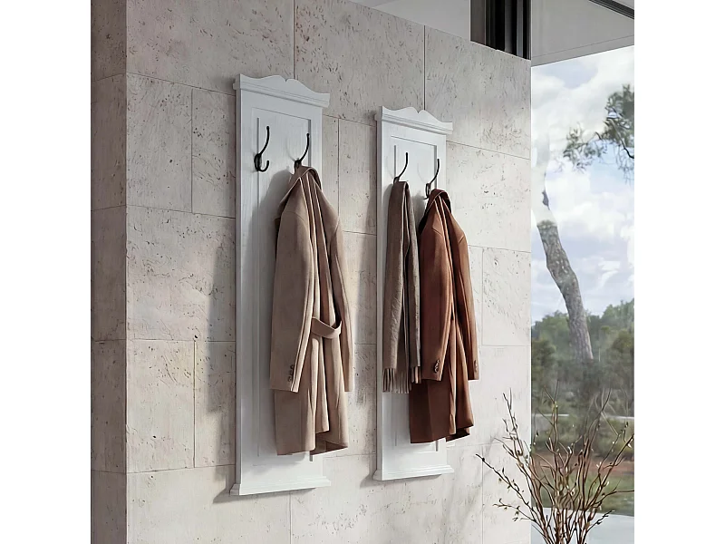 Set 2x appendiabiti attaccapanni legno paulonia 6x28x109cm bianco laccato